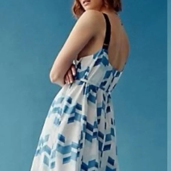 🥳 HP Peter Som x Anthropologie Larissa M Blue Print Tiered Belted Maxi Dress - Picture 8 of 8